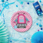 Rosa und blaue Girl Robot; Rosa und weiße Streifen Pappteller (Party)
