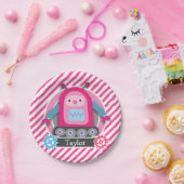 Rosa und blaue Girl Robot; Rosa und weiße Streifen Pappteller (Party)