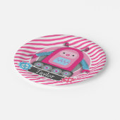 Rosa und blaue Girl Robot; Rosa und weiße Streifen Pappteller (Schrägansicht)