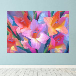 Rosa und Blaue Gladiolenmalerei Abstrakte Wandkuns Leinwanddruck