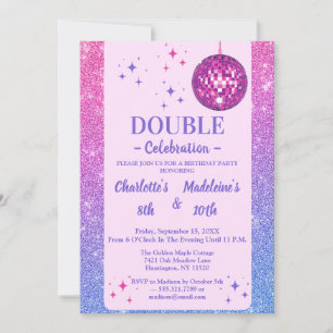 Rosa und blaue Glitter-Disco-Joint-Geburtstag Einladung
