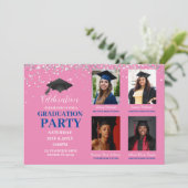 Rosa und blaue Graduierungsparty mit mehreren Foto Einladung (Stehend Vorderseite)