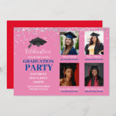 Rosa und blaue Graduierungsparty mit mehreren Foto Einladung (Vorne/Hinten)
