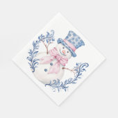 Rosa und blaue Grandmillennialer Schneemann Serviette (Ecke)