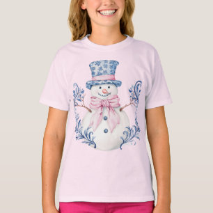Rosa und blaue Grandmillennialer Schneemann T-Shirt