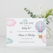 Rosa und blaue Heißluftballon Geschlechtsverkehr P Einladung (Stehend Vorderseite)