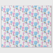 Rosa und blaue Heißluftballon-Niedliche Tiere Geschenkpapier (Flach)