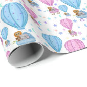 Rosa und blaue Heißluftballon-Niedliche Tiere Geschenkpapier (Rolleneckpunkt)