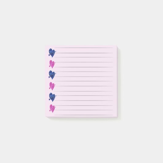 Rosa und blaue Herz-Post-it-Notizen Post-it Klebezettel (Vorderseite)