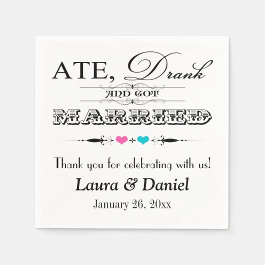 Rosa und blaue Herzen, Scrolls Hochzeiten von Napk Serviette (Vorderseite)