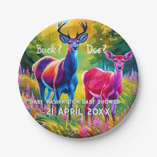 Rosa und Blaue Hirsche Pappteller (Vorderseite)