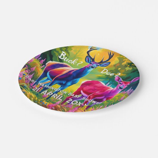 Rosa und Blaue Hirsche Pappteller (Schrägansicht)