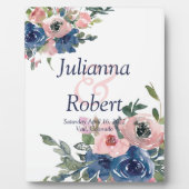 Rosa und blaue Hochzeitsfeier mit Blumen Fotoplatte (Vorderseite)