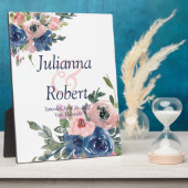 Rosa und blaue Hochzeitsfeier mit Blumen Fotoplatte (Seite)