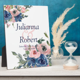 Rosa und blaue Hochzeitsfeier mit Blumen Fotoplatte