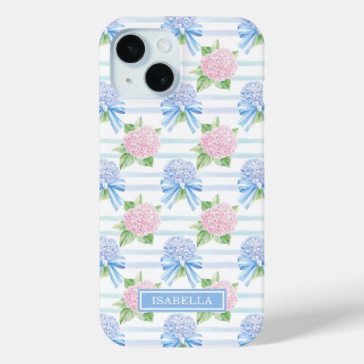 Rosa und blaue Hortensien gestreift Case-Mate iPhone Hülle (Rückseite)