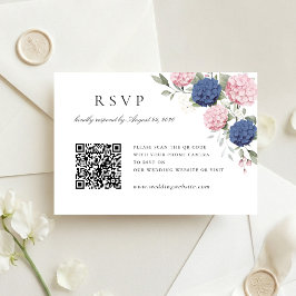 Rosa und blaue Hortensien-Hochzeit QR-Code RSVP-Ka Einladung
