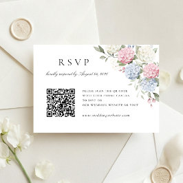Rosa und blaue Hortensien-Hochzeit QR-Code RSVP-Ka Einladung