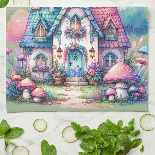 Rosa und blaue Hütte-Core-Monogramm auf Grün | Geschirrtuch (Gefaltet)