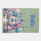 Rosa und blaue Hütte-Core-Monogramm auf Grün | Geschirrtuch (Horizontal)