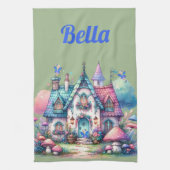 Rosa und blaue Hütte-Core-Monogramm auf Grün | Geschirrtuch (Vertikal)