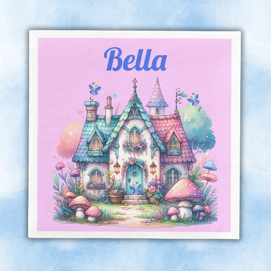 Rosa und blaue Hütte-Core-Monogramm auf rosa | Serviette