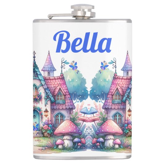 Rosa und blaue Hütte-Core-Monogramm auf Weiß | Flachmann (Vorderseite)