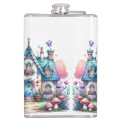 Rosa und blaue Hütte-Core-Monogramm auf Weiß | Flachmann (Rückseite)