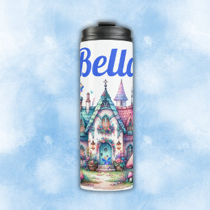 Rosa und blaue Hütte-Core-Monogramm auf Weiß   Thermosbecher