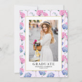 Rosa und blaue Hydrangeas Abschluss Foto Einladung (Vorderseite)