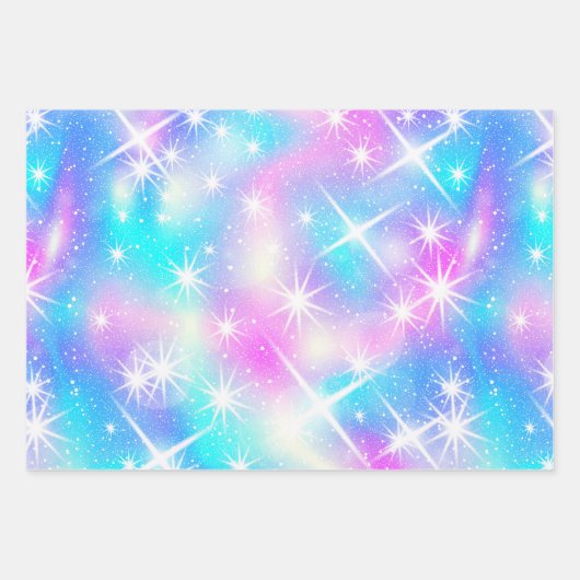 Rosa und blaue Iridescent Sparkor Geschenkpapier Set (Vorderseite 2)