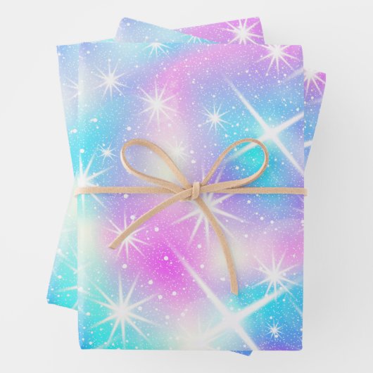 Rosa und blaue Iridescent Sparkor Geschenkpapier Set (Beispiel)
