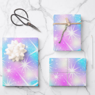 Rosa und blaue Iridescent Sparkor Geschenkpapier Set