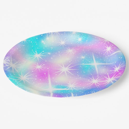 Rosa und blaue Iridescent Sparkor Pappteller (Schrägansicht)