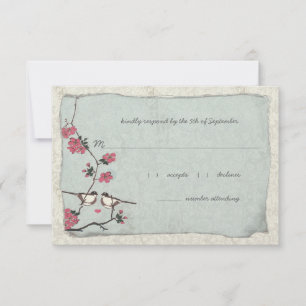 Rosa und Blaue Kirschblüten-Meise RSVP Karte