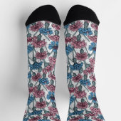 Rosa und blaue Kornblumen auf weiß Socken (Oben)
