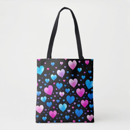 Rosa und blaue leuchtende Herzen Tasche (Vorderseite)