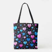 Rosa und blaue leuchtende Herzen Tasche (Rückseite)