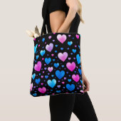 Rosa und blaue leuchtende Herzen Tasche (Von Nahem)