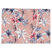 Rosa und blaue Lilienmuster Große Geschenktüte (Rückseite)