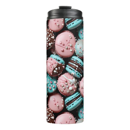 Rosa und blaue Macaron mit Sprinklen Thermosbecher (Vorderseite)