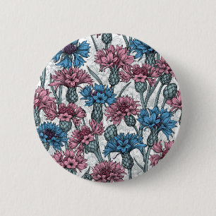Rosa und blaue Maisblumen, weiße Blume Button