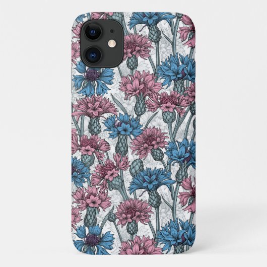 Rosa und blaue Maisblumen, weiße Blume Case-Mate iPhone Hülle (Rückseite)