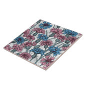 Rosa und blaue Maisblumen, weiße Blume Fliese (Seite)