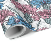 Rosa und blaue Maisblumen, weiße Blume Geschenkpapier (Rolleneckpunkt)