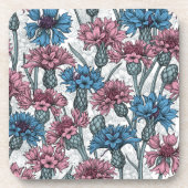 Rosa und blaue Maisblumen, weiße Blume Getränkeuntersetzer (Vorderseite)
