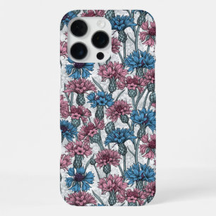 Rosa und blaue Maisblumen, weiße Blume iPhone 16 Pro Max Hülle
