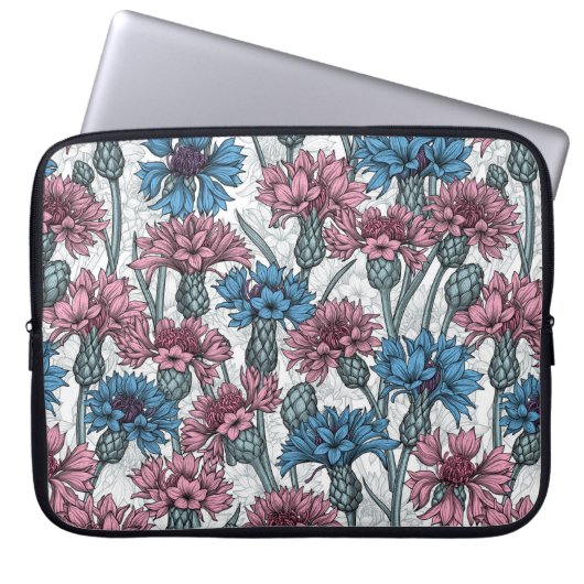 Rosa und blaue Maisblumen, weiße Blume Laptopschutzhülle (Vorderseite)