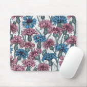 Rosa und blaue Maisblumen, weiße Blume Mousepad (Mit Mouse)