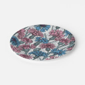 Rosa und blaue Maisblumen, weiße Blume Pappteller (Schrägansicht)